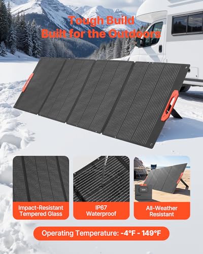 VEVOR 300W Foldable Monocrystalline Solar Panel, 23% High-Efficiency Portable Mono Solar Panel Charger with MC4 Output & 10-in-1 DC Adapters, IP67 Waterproof for Power Stations, Camping, Hiking Trips - size: 300W