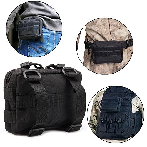 MOLLE Pouches - 2 Pack Tactical Compact Water-Resistant Utility Gadget Gear EDC Pouch - color: Black and Black