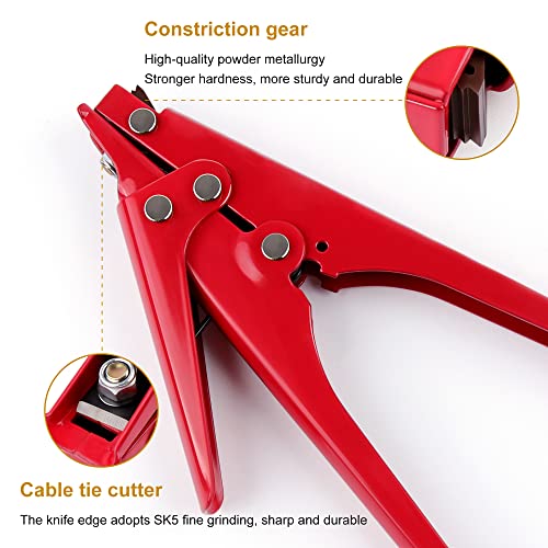 Zip Tie Tool and Tensioning and Cutting Tool for Plastic Nylon Cable Tie or Fasteners up to 0.37 Inches - color: Red