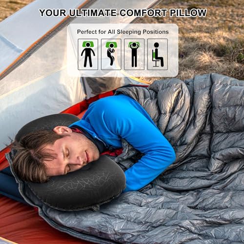 Inflatable Camping Pillow, Travel Blow Up Air Pillow, Neck Lumbar Support Ultralight Compact Pillow for Outdoor Hiking Backpacking Car Beach Airplane Sleeping Essentials, Black - color: Black