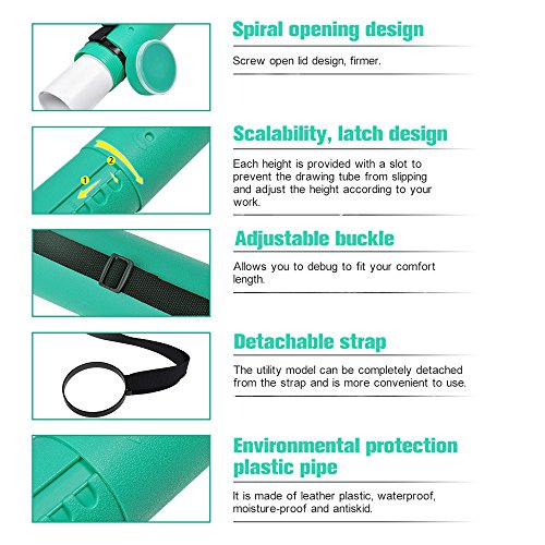 DEWEL Document Tube,Plastic Expanding Poster/Art/Document Storage Tube 24.5 to 40 inches Adjustable with Carrying Strap Waterproof and Light-Resistance Telescoping Carrying Case (Green-Large Size) - color: Green (Round), size: Large