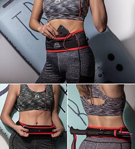 AONIJIE Running Belt Fanny Pack with 250ml Soft Water Bottle Flask for Women Men, Moisture Wicking Waist Pack Great for Marathon Climbing Jogging Cycling, for 6.8in Mobile Phone (Black Blue: S/M) - color: Black Blue: S/M