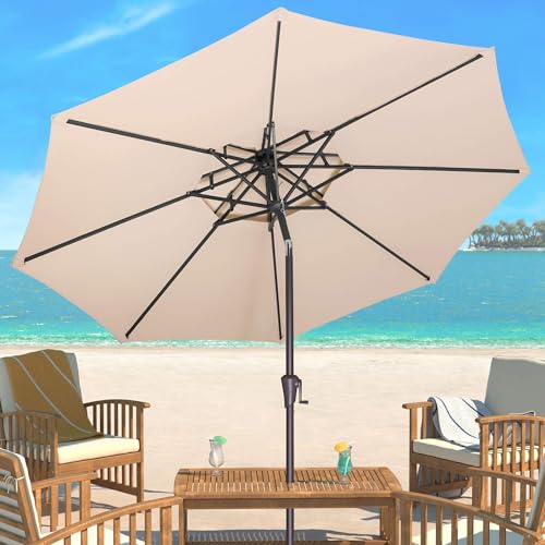 Patio Umbrella Outdoor with Tilt, 2 Tiers, 9 ft Beige - color: Cream