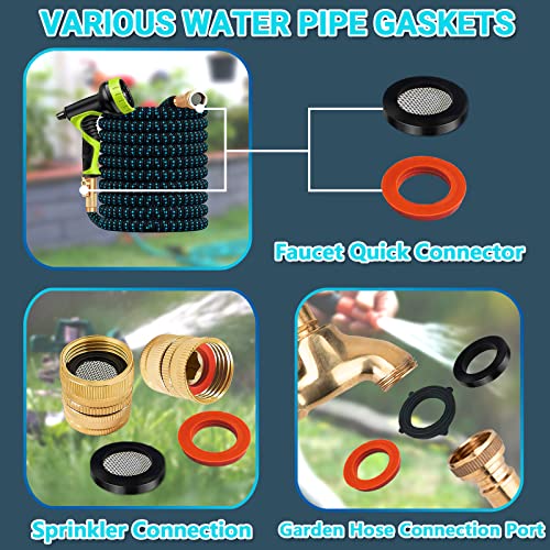 KEZE 24 Sizes Plumbing Washers Assorted Kit 165 PCS Garden Hose Washer Rubber Self Locking Tabs & Shower Head Silicone Gasket Seals,Water Hose Washers with Screen Filter for Repair Connection