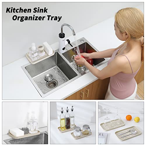 MicoYang Silicone Kitchen Sink Organizer Tray for Multiple Usage,Eco-Friendly Sponges Holder for Kitchen Bathroom Counter or Sink,Dish Soap Dispenser,Scrubber,Bottle,Cup (Tapioca, 10"×5.3") - color: Tapioca, size: 10" x 5.3" x 0.7"