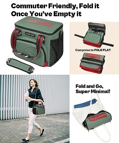 SUNNY BIRD 12L Large Insulated Lunch Bag, Foldable Lunch Cooler Box for Women Adult and Men, Fits 18 Cans (Green with Boho Strap) - color: Green with boho strap