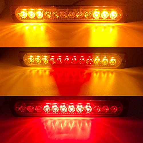 2pcs 12LED Amber and Red Led Light-Head Emergency Beacon Hazard Warning Light Flashing Strobe Light Bar Surface Mount for Construction Vehicle Car Truck Trailer Caravan 12-24V - color: Amber&Red