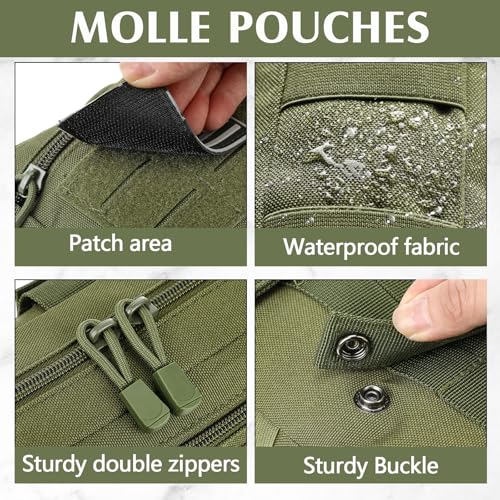 4Pcs Tactical Molle Utility Pouch Molle Pouch EDC Tool Bags Tactical Compact Water-Resistant EDC Pouches for Man Include US Flag Patch and Keychain - color: Green