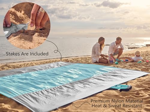WEKAPO Beach Blanket Sandproof Waterproof, Extra Large Beach Mat, Oversized & Compact Sand Free, Quick Drying Beach Essentials for Vacation, Cruise, Picnic & Camping with Stakes - color: Grey, size: 9x7 FT (1～5 person)