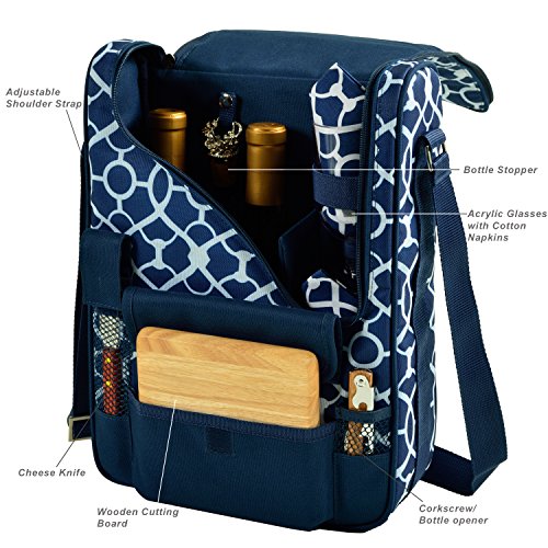 Picnic at Ascot Original Insulated Wine and Cheese Cooler Bag - Designed, Assembled & Quality Approved in the USA - color: Trellis Blue