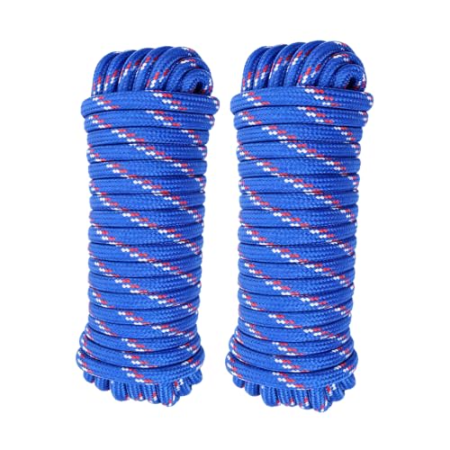 1/2 in × 100 ft Blue Diamond Braided Polypropylene Rope with Non-Woven Core, 32-Strand High Strength for Clothesline, Flagpole, Camping, Indoor & Outdoor Use (2 Pack, 50ft Each) - size: 1/2" x 100FT, style: Blue