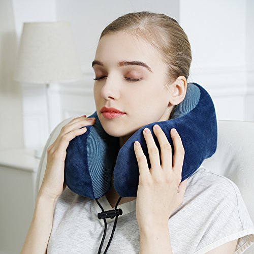 TALLGO Travel Pillow, Best Memory Foam Neck Pillow Head Support Soft Pillow for Sleeping Rest, Airplane Car & Home Use (Dark Blue) - color: Dark Blue
