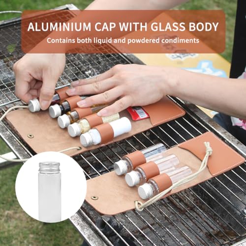 BY-J Camping Spice Kit with 5 Jars, Foldable Leather Spice Holder Seasoning Storage Bag, Condiment Container Set for Outdoor Picnic BBQ, Waterproof Travel Seasoning Container, Red - color: Red