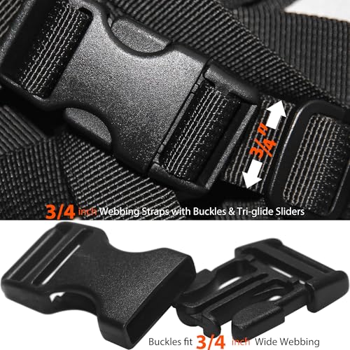 3/4" Straps and Buckles Set: 6 Yard Nylon Webbing 0.75 inch (20 mm) Wide, 6 Pack Side Release Buckle, 12 pcs Tri-Glide Sliders, Plastic Clips Quick Fasteners Replacement Dual Adjustable No Sewing - size: 3/4" x 6 yd Strap + 6 pack Buckles