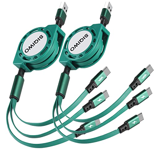 SIQIWO Retractable Multi USB C Charging Cable, 3 in 1 Fast Charging Cord | QC 3.0 Data Sync Fast Charging, Phone Charger Cord ,Travel Car Charger for iPhone17/ Samsung/ MacBook/ Switch - 3.3Ft/ 2 Pack - color: Green