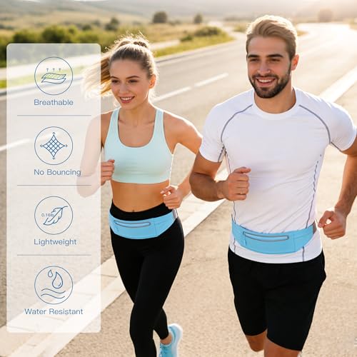 Slim Running Belt for Women Men,Phone Holder Waist Pack,Runners Fanny Pack - color: Light Blue