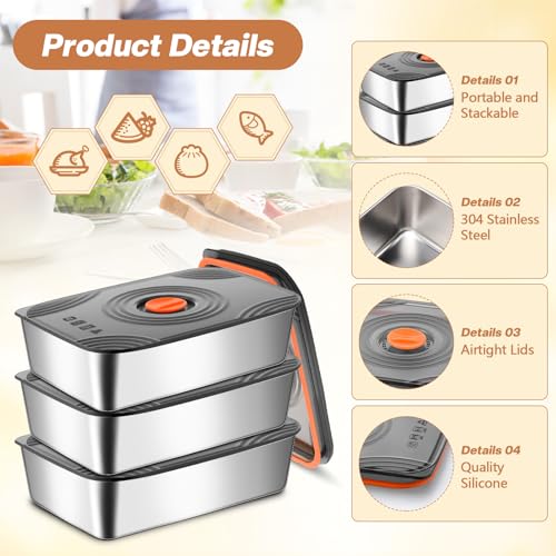 Layhit 16 Sets 60oz Stainless Steel Food Storage Containers with Lids Large Reusable Stackable Metal Container Outdoor Rectangle Fruit Lunch Box for Picnic Travel Dishwasher and Freezer Safe - size: 60oz