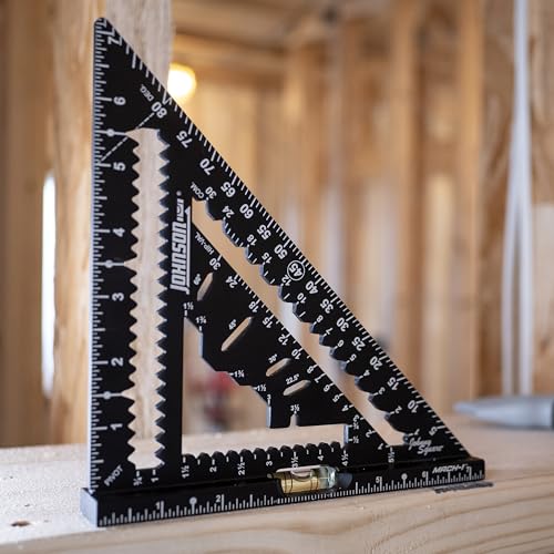 Johnson Level & Tool 1904-0700V 7-1/4" Johnny Square® MACH-1™ Smart Mark™ Rafter Square with Level Vial, Black - size: 7-1/4-inch, style: MACH-1 with Level Vial