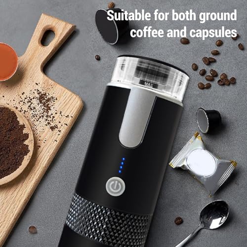 Ejoyous Portable Coffee Maker Travel, Car Electric Espresso Brewer Coffee Making Machine for Camping RV Hiking Home Office, Compatible Ground Coffee and Capsule