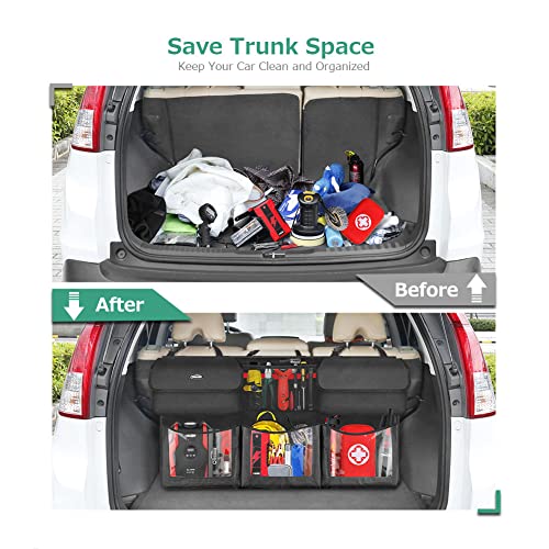 Oasser Trunk Organizer for Car, 6 Storage Compartments 43.3x19in | Clear PVC Pockets, 600D Oxford Cloth, 3 Adjustable Straps, Foldable, for SUV MPV VAN - size: Regular-43.3x19in