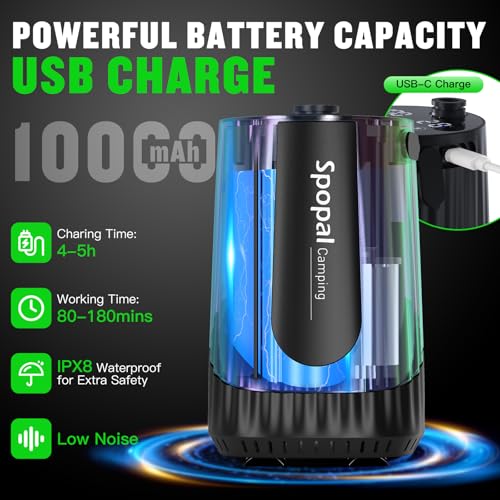 Spopal Portable Shower for Camping, [Upgraded] 10000mAh Rechargeable - color: Black