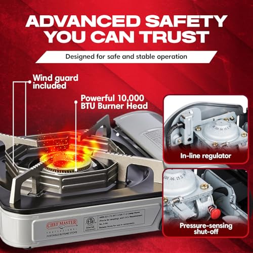 Chef Master Portable Butane Camping Stove, Countertop Burner, 10,000 BTU - style: StoveOnly