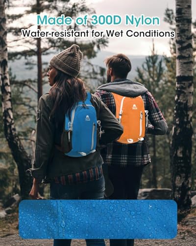 Foldable Small Hiking Backpack with 3 Strap Pockets – Lightweight 300D Spill-proof Daypack for Men Women – Packable Small Travel Backpack with Chest Strap & Trekking Pole Holder – Durable Outdoor Bag - color: Bluegreen-