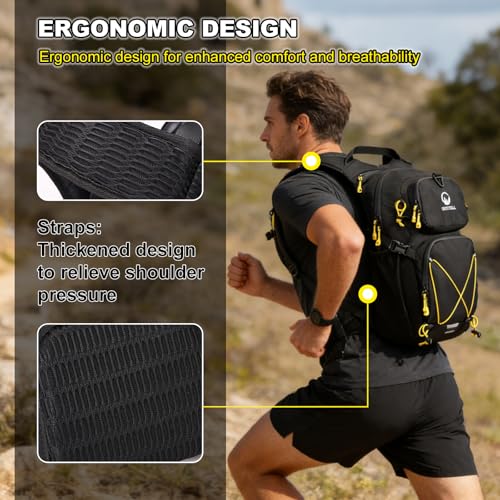 Hydration Backpack 22L, Hiking Backpack with 2L Leakproof Bladder, Sewn-in Rain Cover, Insulated Compartment for Men & Women Running, Cycling, Camping - color: Black