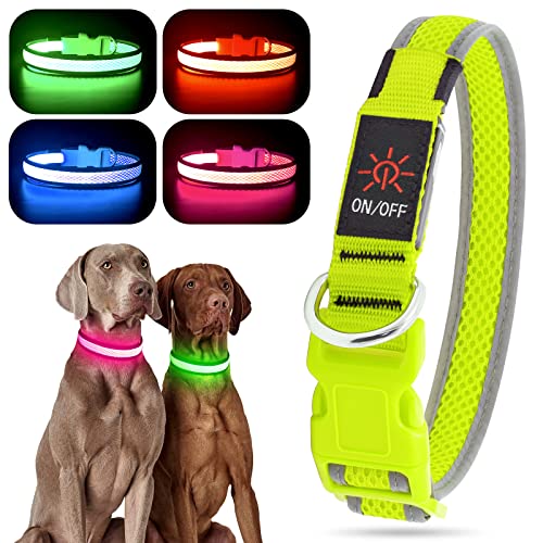YFbrite Light up Dog Collar, USB Rechargeable LED Puppy Collar Super Bright Adjustable Glowing Dog Lights for Night Walking (Green, Medium) - color: Green, size: Medium