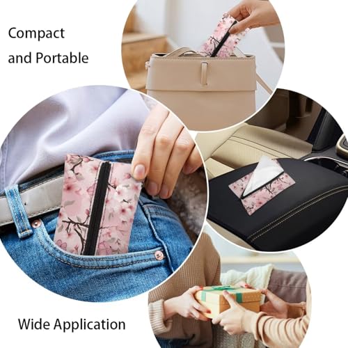 Flashideas Cherry Blossom Tissue Holder Reusable Travel Tissue Pouch Tissue Holder for Purse Soft Coins Tissue Pouch Pocket Coins Tissue Pouch for Bag Car Office Home - color: Cherry Blossom