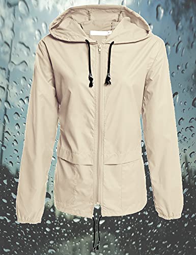 Avoogue Raincoat Women Lightweight Waterproof Rain Jackets Packable Outdoor Hooded Windbreaker - color: Beige, size: 3X-Large