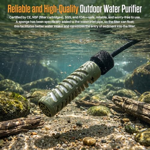 ITEHIL Portable Electric Water Filter, 0.01 Micron Camping Water Purifier with Solar, Outdoor Water Purification System for Camping, Hiking, Emergency & Survival