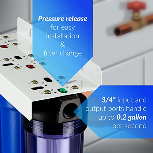 iSpring WCB32+AHPF12MNPT12X2 Whole House Water Filter System, Reduces up to 99% Chlorine, 3-Stage Water Filtration System w/Clear 1st-Stage Housing & 3/4" Push-fit Stainless Steel Hose Connectors - color: Clear 1st Stage Filtration System, style: Sediment