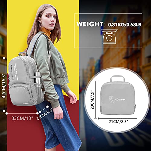 ZOMAKE Lightweight Packable Backpack, 35L Foldable Daypack (Silver Grey) | Light Hiking Backpacks Water Resistant Collapsible Day Pack for Travel, Everyday Carry, Multi-Pocket Layout, Heavy Duty Nylon - color: Sliver Grey, size: 35L