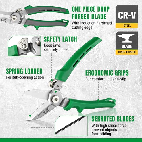 SK 7" Heavy Duty Scissors All Purpose, Industrial Shears, CR-V Steel | Drop Forged Sharp Utility Scissors, with Safety Lock, Comfortable Grips - size: 7 Inch
