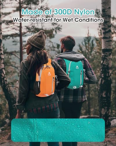 Foldable Small Hiking Backpack with 3 Strap Pockets – Lightweight 300D Spill-proof Daypack for Men Women – Packable Small Travel Backpack with Chest Strap & Trekking Pole Holder – Durable Outdoor Bag - color: Mossgreen-