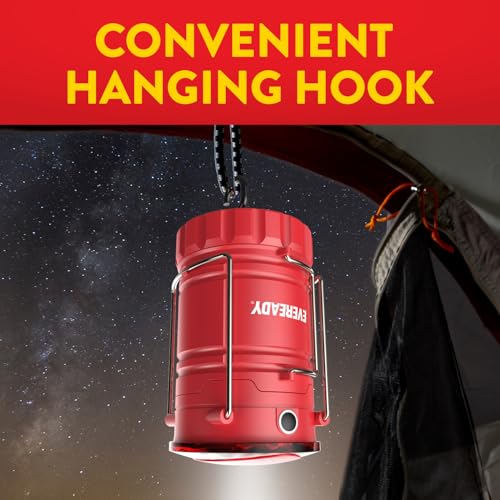 Eveready LED Camping Lantern 360 PRO (12-Pack), Super Bright Tent Lights, Rugged IPX4 Water Resistant LED Lanterns, 100 Hour Run-time (Batteries Included) - color: Red, size: 12 Pack