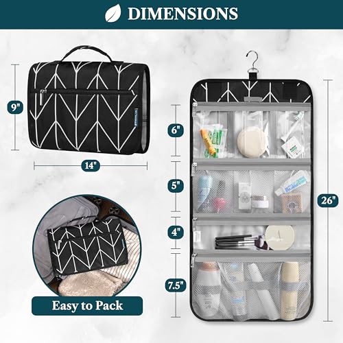 PAVILIA Hanging Toiletry Bag Travel Organizer for Women Men, Black Chevron - color: Black Chevron