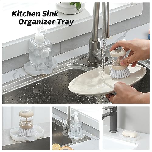 MicoYang Silicone Soap Dish with Drain Spout, Self-Draining Sink Organizer Tray for Bathroom & Kitchen, Sponges, Dispensers & Soap Holder, Non-Slip & Dishwasher Safe, Translucent (Compact, 4.9"×3.2") - color: Translucent, size: S(4.9"×3.2")