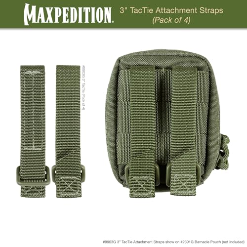 MAXPEDITION 3-Inch TacTie Attachment Straps (Pack of 4) MOLLE Clips for EDC Pouches and Pocket Organizers, Replacement MOLLE Straps for Tactical Gear - color: Green