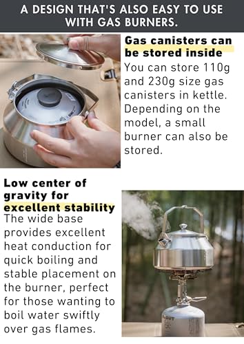 CAMPINGMOON 1L Campfire Kettle Seamless One-Piece Stainless Steel Wide Bottom Wide Spout Integrated Molding Camping Outdoor Water Boiler SW-1