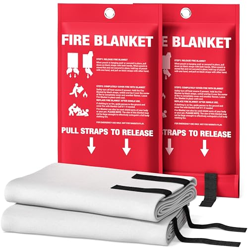 Emergency Fire Blanket, 40x40 UM9 Fiberglass, Rated to 1076°F, 2-Pack - color: Fiberglass