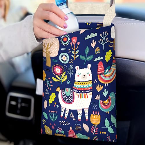 Car Trash Bag Hanging No Snap Small Garbage Bag for Car Back Seat Cute Printed One-handed Strap Trash Bags Car Accessories-Navy Alpaca Car Trash Bags - color: Alpaca Car Trash Bag