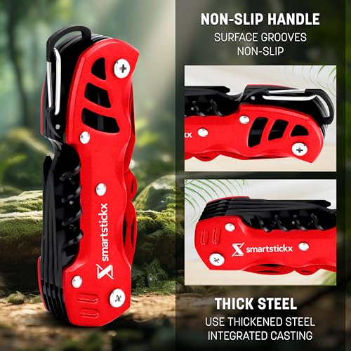 16 In 1 Multi tool Pocket Knife multitool Military Grade Steel: Swiss Style | Multi Functional Small Folding Knife with Keychain, Easy to Carry, Wine/Bottle opener , scissors , saw screwdrivers - Red - color: Red
