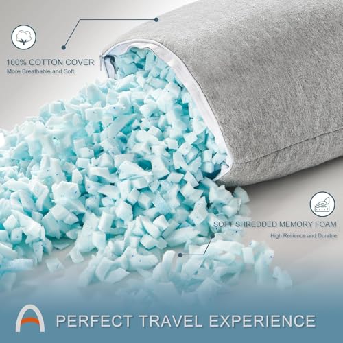 ACCURATEX Camping Pillow, Shredded Memory Foam Compressible Travel Pillow | 100% Cotton Breathable Cover, Small Backpacking Accessories, Sleeping Essentials, Portable Car Airplane Headrest Pillow - color: Navy