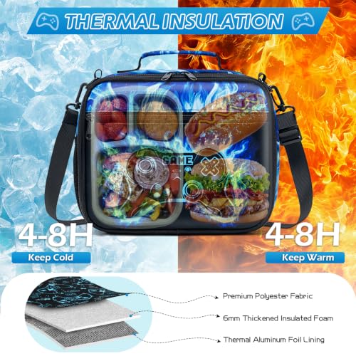 DIGOBAY Insulated Lunch Box for Kids Boys Cool Luminous Gamer Lunch Bag - color: Blue Flame