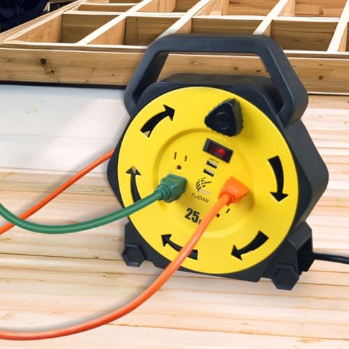 Retractable Extension Cord Reel with 25 FT Power Cord,16/3 AWG, 4 Grounded Outlets,2 USB 3.4A,13 Amp Circuit Breaker,UL Listed Yellow CR034