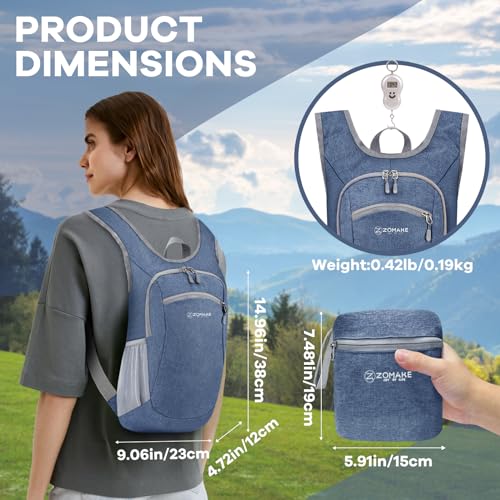 ZOMAKE Lightweight Packable Backpack, 10L Small Foldable Daypack for Hiking - color: Navy Blue, size: 10L