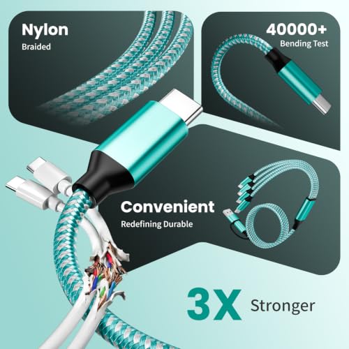 4 in 2 USB A/C to USBC Charging Cord,USB C Splitter Multi Charging Cable | 5FT 1PCS Multi Charger Cord with 4 Type-C Connectors Compatible with iP16/15/Cell Phones Tablets, Ideal for Travel, Cruises - color: Green, size: 1Pack5FT
