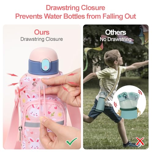 Water Bottle Holder for Kids - Water Bottle Carrier with Strap - color: 1-Pink Bunny